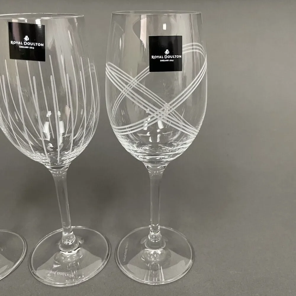 Royal Doulton Cystal Party Wine Glass Glasses‎ Squares Etched Lines Clear - 3